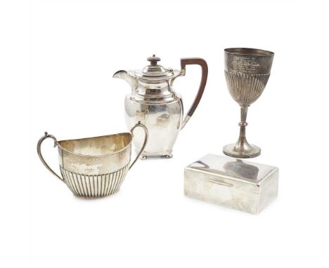 A collection of silver to include a waterpot Atkin Brothers, Sheffield 1926, of oval form, gadrooned border to lid, angular h