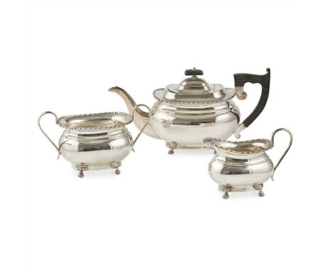 A modern matched three piece tea service Viner's Ltd, Sheffield 1955/6, comprising teapot, twin handled sugar basin and milk 
