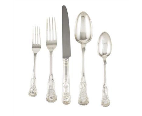 A Scottish silver table service  Singe-struck, comprising; J and W Marshall, Edinburgh mainly 1850, single struck King's patt