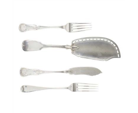 A matched set of fish knives and forks Marshall &amp; Sons, Edinburgh 1824 and James McKay, 1849, all of single struck King's