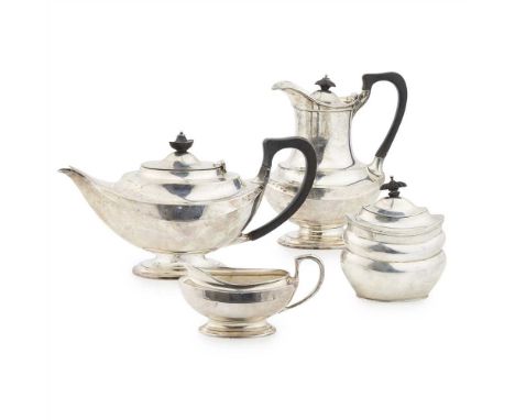 A matched three piece service HB and Co., London 1924, comprising of a waterpot and teapot, later milk jug, modelled as elong