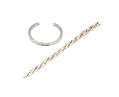 Two bracelets the first by Chimento, composed of tapered rectangular links, set with a small round brilliant-cut diamond, sta