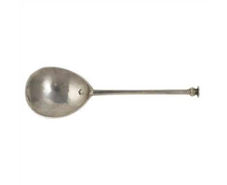 A James I seal top spoon William Cawdwell, London 1609, of conventional form, blank seal, the support of turned and leaf clas
