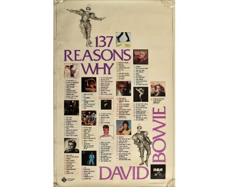 David Bowie - 137 Reasons Why - a vintage 20th-century promo poster. Rolled.Measures approx. 69cm x 44cm.