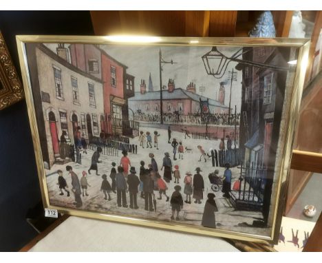 LS Lowry Industrial Town Scene Print w/19438 signature - measures 63x48cm