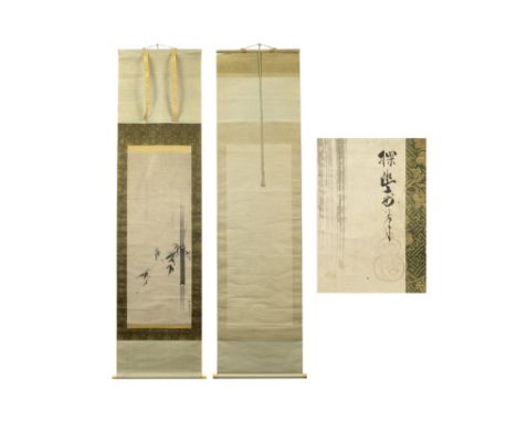 Chinese Kano Tangen scroll with a black ink "Sansui landscape" painiting - with a wooden box || KANO TANGEN (1679 - 1769) Chi
