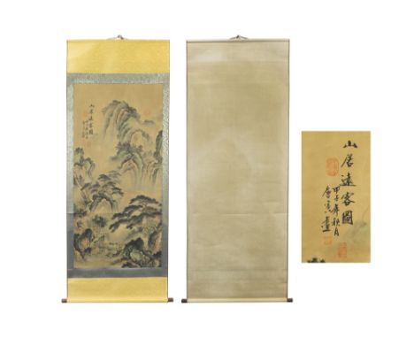 antique Chinese scroll with a landscape painting || Antieke Chinese scroll met landschapsschildering  -  180 x 70 