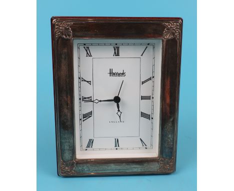 Harrods mantle clock with hallmarked silver frame