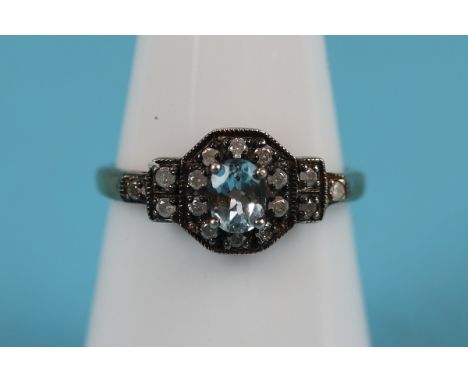 15ct gold blue topaz &amp; diamond ring