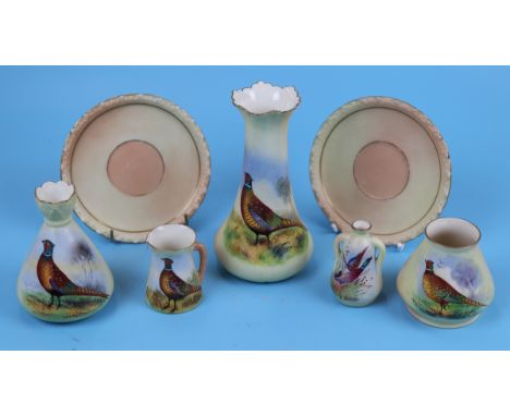 Collection of Locke &amp; Co of Worcester hand painted &amp; signed pottery depicting Pheasants