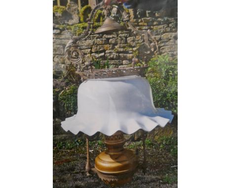 Antique converted oil lamp and an antique rise &amp; fall hanging light