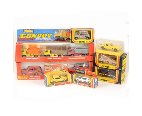 Eight Dinky and Corgi Toys die-cast models, including; no.399 Convoy series set, no.304 Fire Rescue set, no.112 Purdey's TR7,