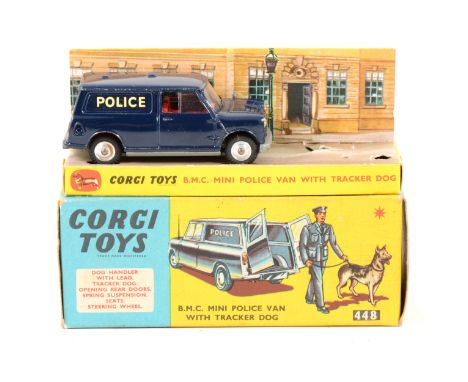 Corgi Toys; no.448 BMC Mini Police Van with tracker dog, (missing figure and dog), boxed with inner tray.