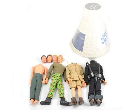 Action Man by Palitoy; including four figures, all with loose heads, a good selection of clothing and accessories, and an Act