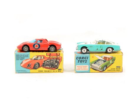 Corgi Toys; no.309 Aston Martin competition model, 314 Ferrari 'Berlinetta' 250 Le Man, both boxed, models (a/f).