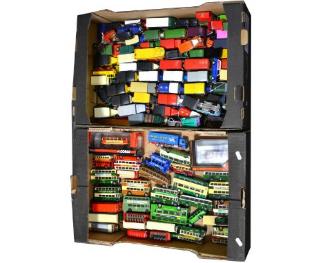 Corgi and Matchbox die-cast models; including advertising vans, buses and coaches.