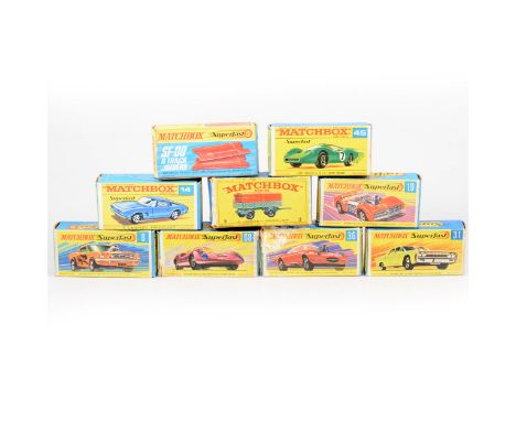 Matchbox Toys; Superfast series die-cast models, all boxed, including; no.45 Ford Group 6, no.14 ISO Grifo, No.31 Lincoln Con