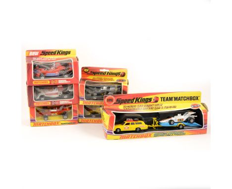 Matchbox Speed Kings series die-cast models, including; K-46 Mercury commuter racing car and trailer, K-35 Lightning, K-34 Th