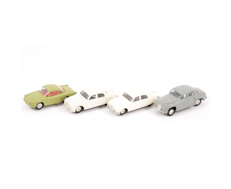 Corgi Toys, no.222 Renault Floride, no.208 Jaguar 2.4 (x2), no.204 Rover 90, all loose.