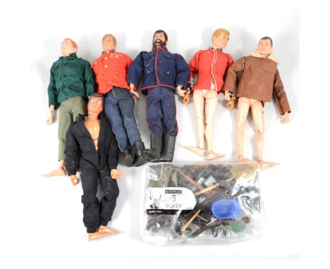 Collection of Action Man by Palitoy; including six Action Man figures, with hard hair and fuzzy hair, a good loose selection 