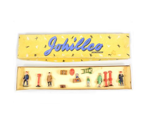 John Hill &amp; Co 'Johillco' railway station platform set R1, painted lead figures, boxed.