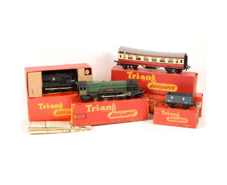 Tri-ang OO gauge model railway; including R152 0-6-0 diesel shunter engine, R50 Princess locomotive, other loose engines, wag