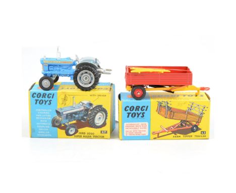 Corgi Toys diecast no.67 Ford 5000 Super Major tractor, boxed, and no.62 farm tipper trailer, boxed, (2).