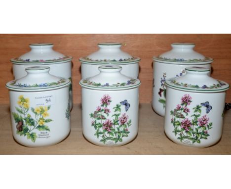 Three small and three large Royal Worcester 'Worcester Herbs' storage canisters 