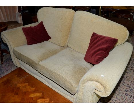 Two seat sofa, armchair and footstool in oatmeal fabric 