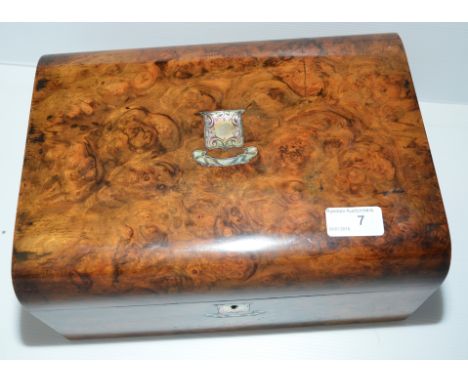 Burr walnut sewing box with Mother of Pearl escutcheon's 