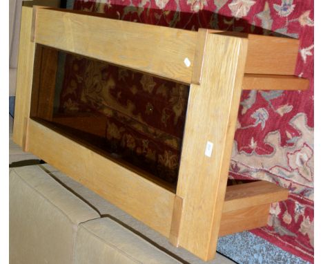 Light oak coffee table with central glass panel 