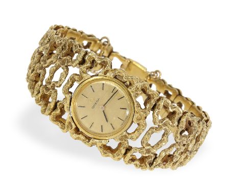 Armbanduhr: sehr seltene vintage Damenuhr, Omega "Gilbert Albert", ca. 1965: Ca. 26mm breit, ca. 54g, 18K Gold, Ref. 7131GY, 