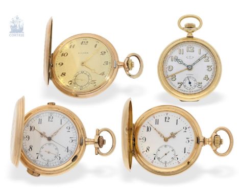 Taschenuhr: interessantes Konvolut von 4 goldenen Taschenuhren, darunter eine schwere IWC Goldsavonnette von 1895: 1. ca. Ø53