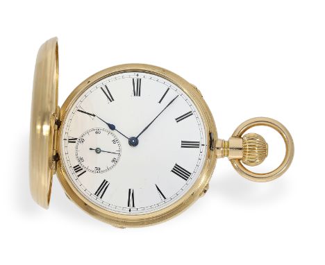 Taschenuhr: sehr interessantes Taschenchronometer mit Kronenaufzug und Kette/Schnecke, ca.1860: Ca. Ø48mm, ca. 106g, 18K Gold