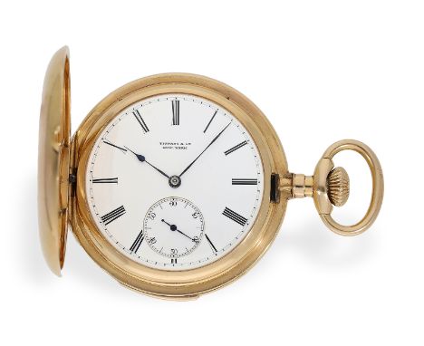 Taschenuhr: exquisite Goldsavonnette mit Minutenrepetition, Tiffany &amp; Co., möglicherweise Patek Philippe Kaliber: Ca. Ø48