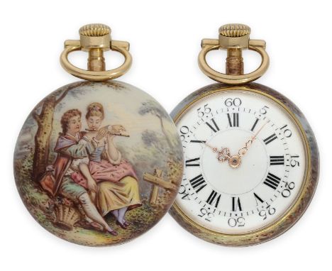 Taschenuhr: einzigartige, hochfeine Emaille-Uhr im Stil der Malerei von Blois des 17.Jh. , Koehn Geneve No.72362, nahezu iden