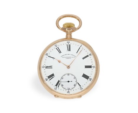 Taschenuhr: hochfeines Patek Philippe Taschenchronometer in Roségold "Chronometro Gondolo", mit Stammbuchauszug: Ca. Ø56mm, c