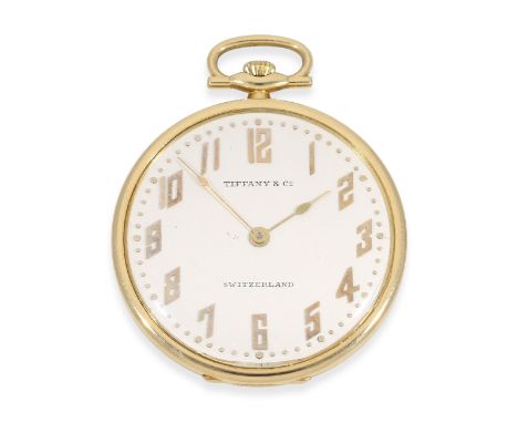 Taschenuhr: exquisite Art déco Frackuhr Qualität "Extra", Tiffany New York, Platin, ca. 1924: Ca. Ø41mm, ca. 42g, Platingehäu
