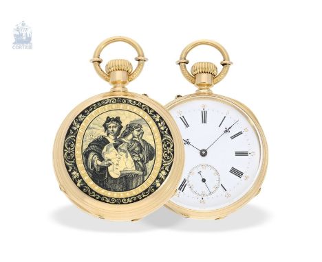 Taschenuhr: einzigartiges, hochfeines Gold/Emaille-Taschenchronometer, signiert F. Veyrat Geneve No.2052, ca.1860: Ca. Ø50mm,