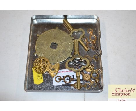 A collection of miscellaneous pocket watch and carriage clock keys etc.