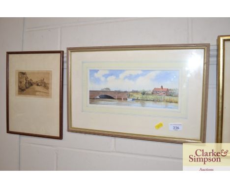 Alan Coleman, watercolour study of Snape Bridge, and a pencil signed print depicting Minehead 