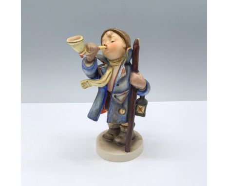 Hand painted porcelain figurine depicting a town crier with his lantern and horn. Goebel TMK5. M.I. Hummel impressed. Goebel 