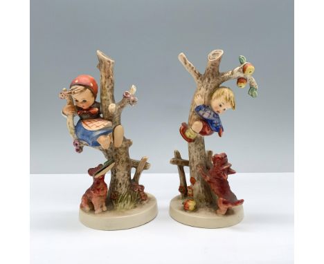 Matte porcelain, modeled in blue and brown colors, depicts two pieces of little children, a boy and a girl climbing an apple 