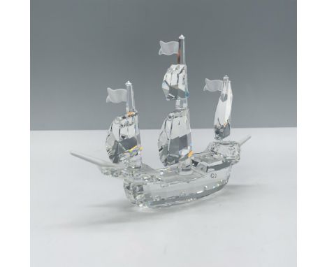 Magnificent crystal clear faceted figure with patterned squares and frosted accents on the flags and bowsprit. This figure wa