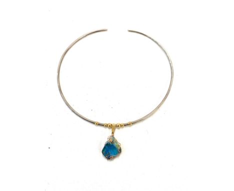 Silver, gold and opal necklace marked 925 