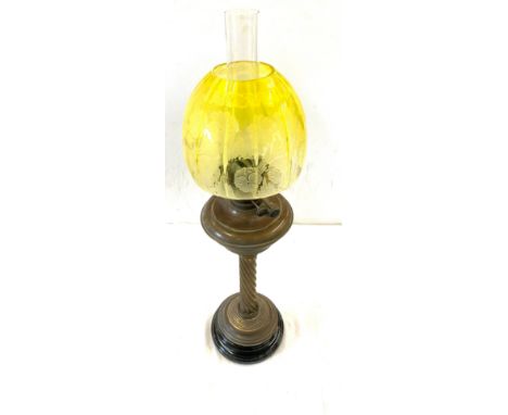 Vintage brass oil lamp with shade and funnel 28" tall 