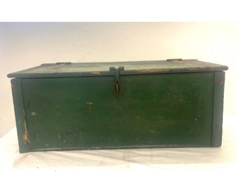 Vintage wooden pine trunk measures approx 12" tall 31" wide 15" depth 