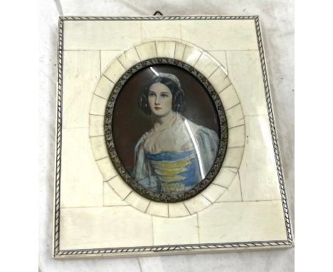 Vintage framed hand painted miniature on bone 