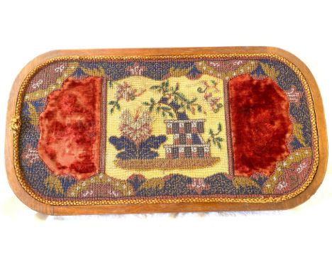 Vintage beaded embroided tray measures approx 21" wide 11" depth 