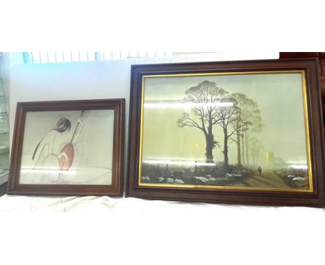 2 Framed prints by Ha Van Drug and Gerald Coulson winter sunlight print larges measures 27" tall 34.5" wide 